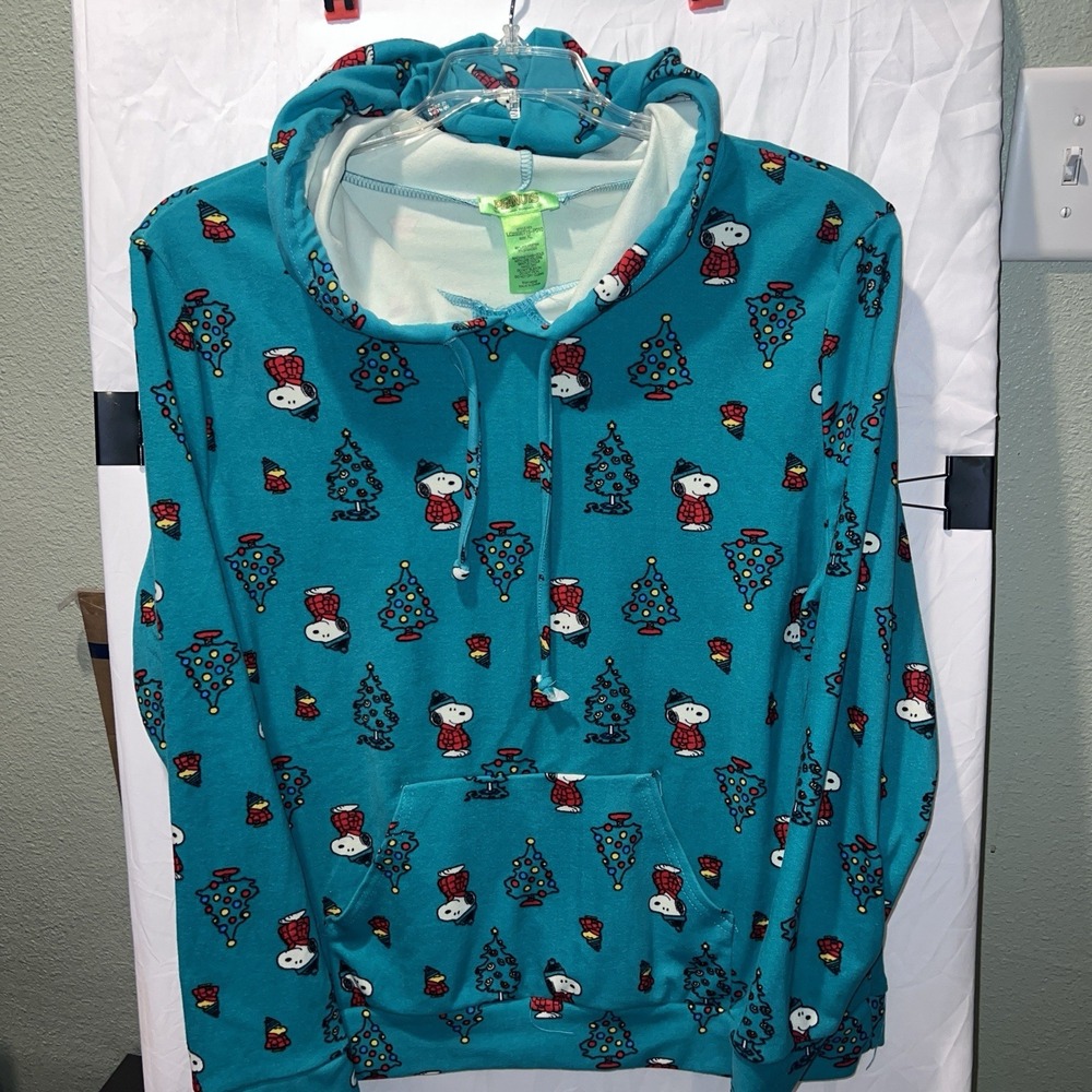 Women's Peanuts Snoopy Christmas Holiday Hoodie Green Sweatshirt SOFT XL